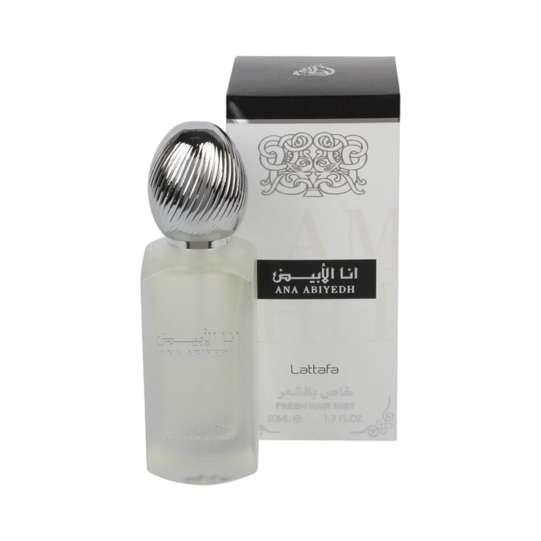 Ana Abiyedh Fresh Hair Mist 50ml by Lattafa showcasing notes of white musk and Cypriol.