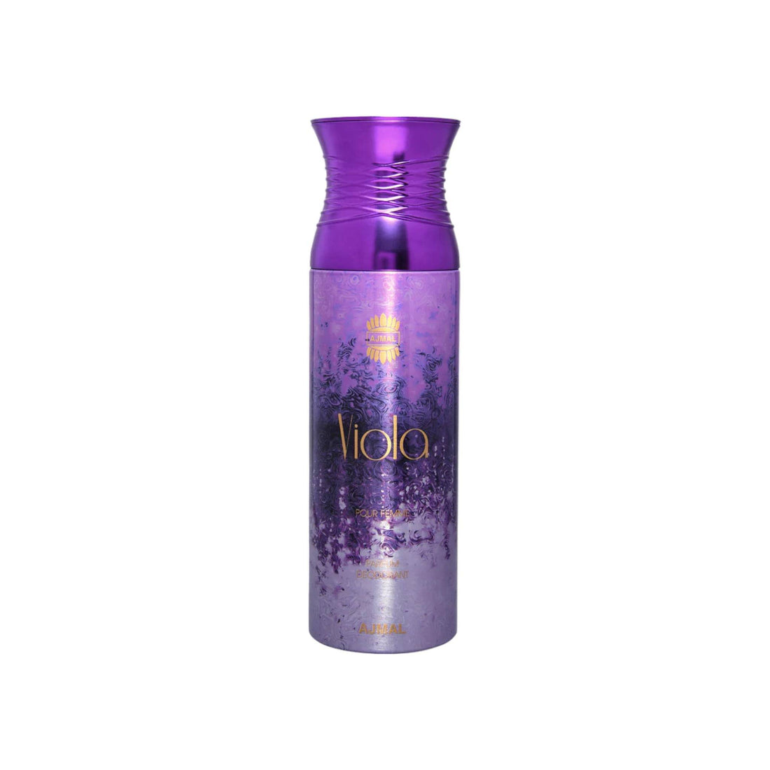 Ajmal Viola Deodorant 200ml bottle, showcasing its elegant and feminine design, set against a modern backdrop.