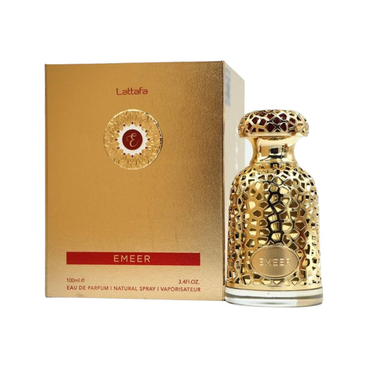 Sophisticated Emeer perfume bottle by Lattafa, showcasing luxury and elegance.