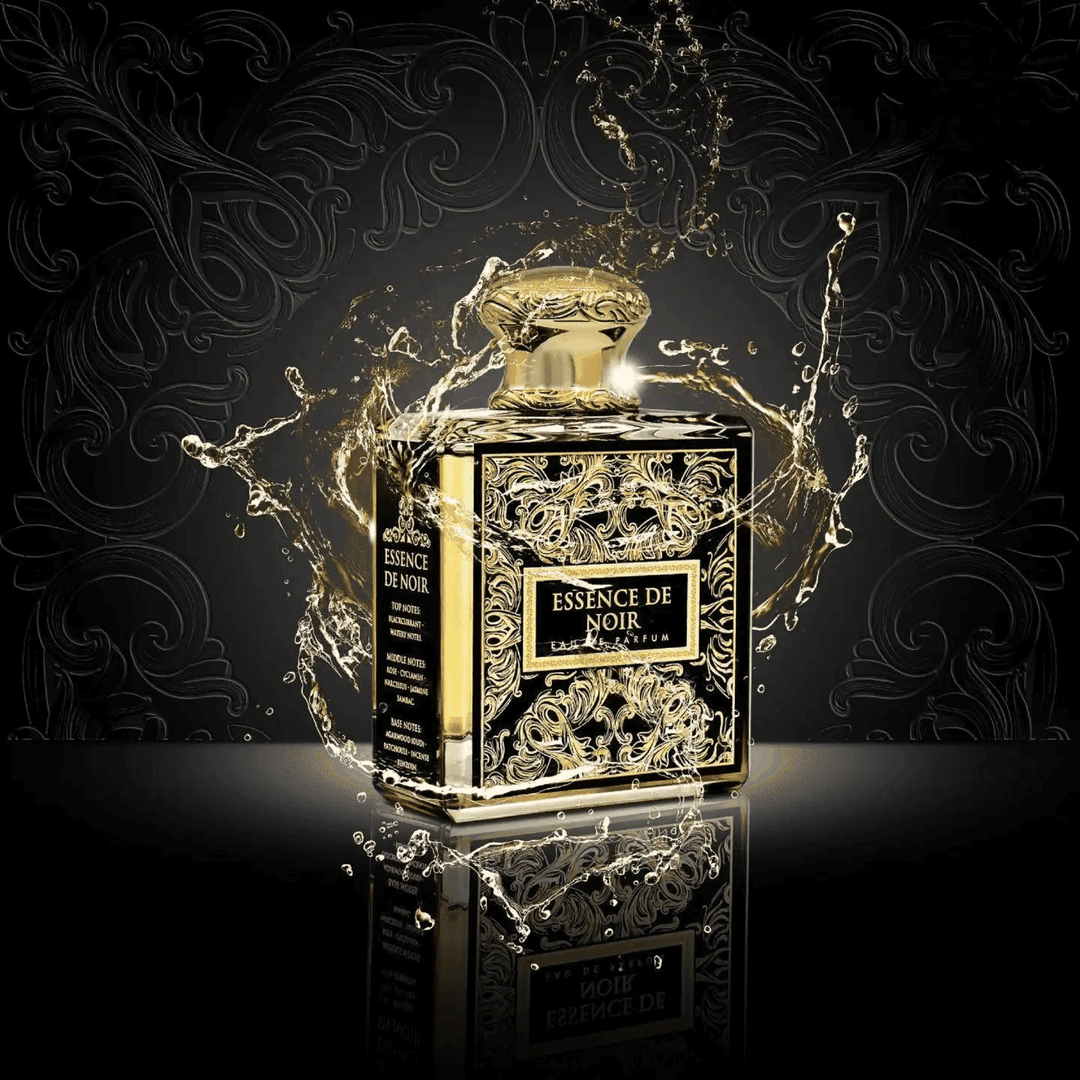 The key aromatic notes of agarwood, narcissus, and jasmine depicted in Essence De Noire