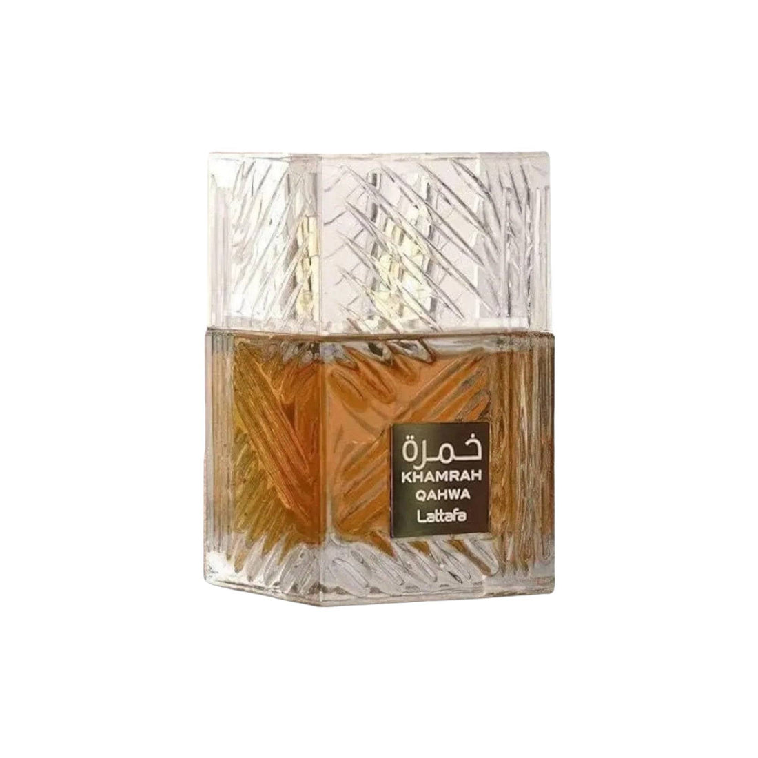 Elegant bottle of Khamrah Qahwa perfume, embodying the aroma of Arabic coffee.