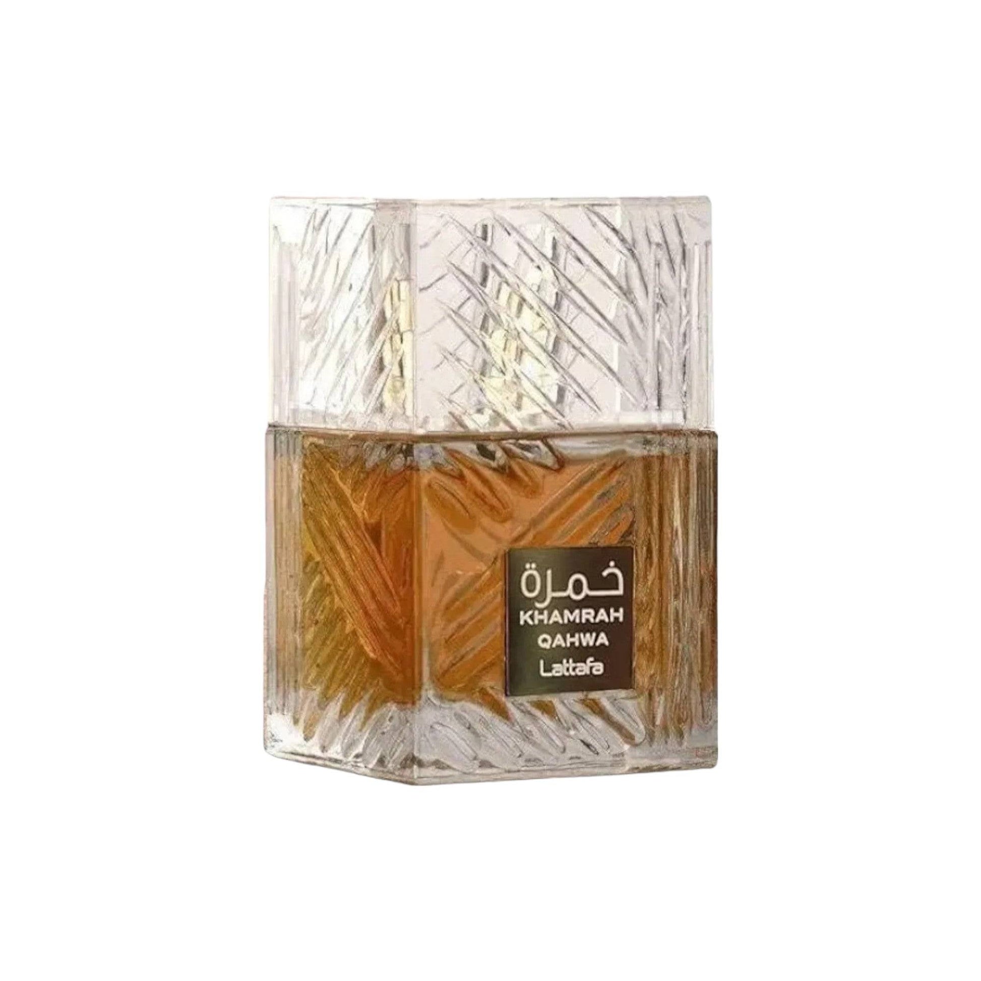 Luxurious Khamrah Qahwa Eau De Parfum by Lattafa, capturing the essence of traditional Qahwa.