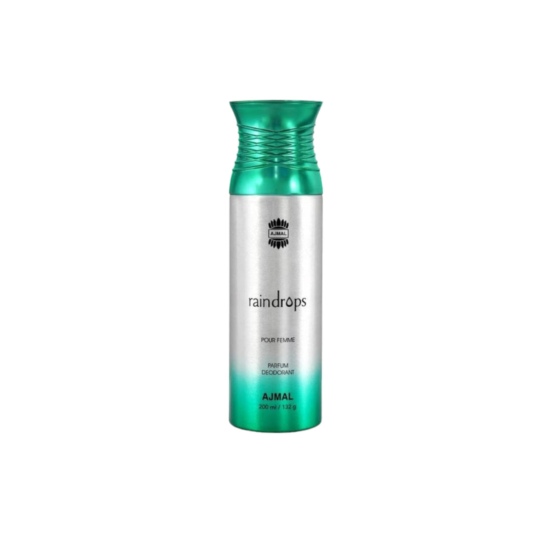 Stylish 200ml bottle of Ajmal Raindrops Deodorant, showcasing its modern and elegant design.