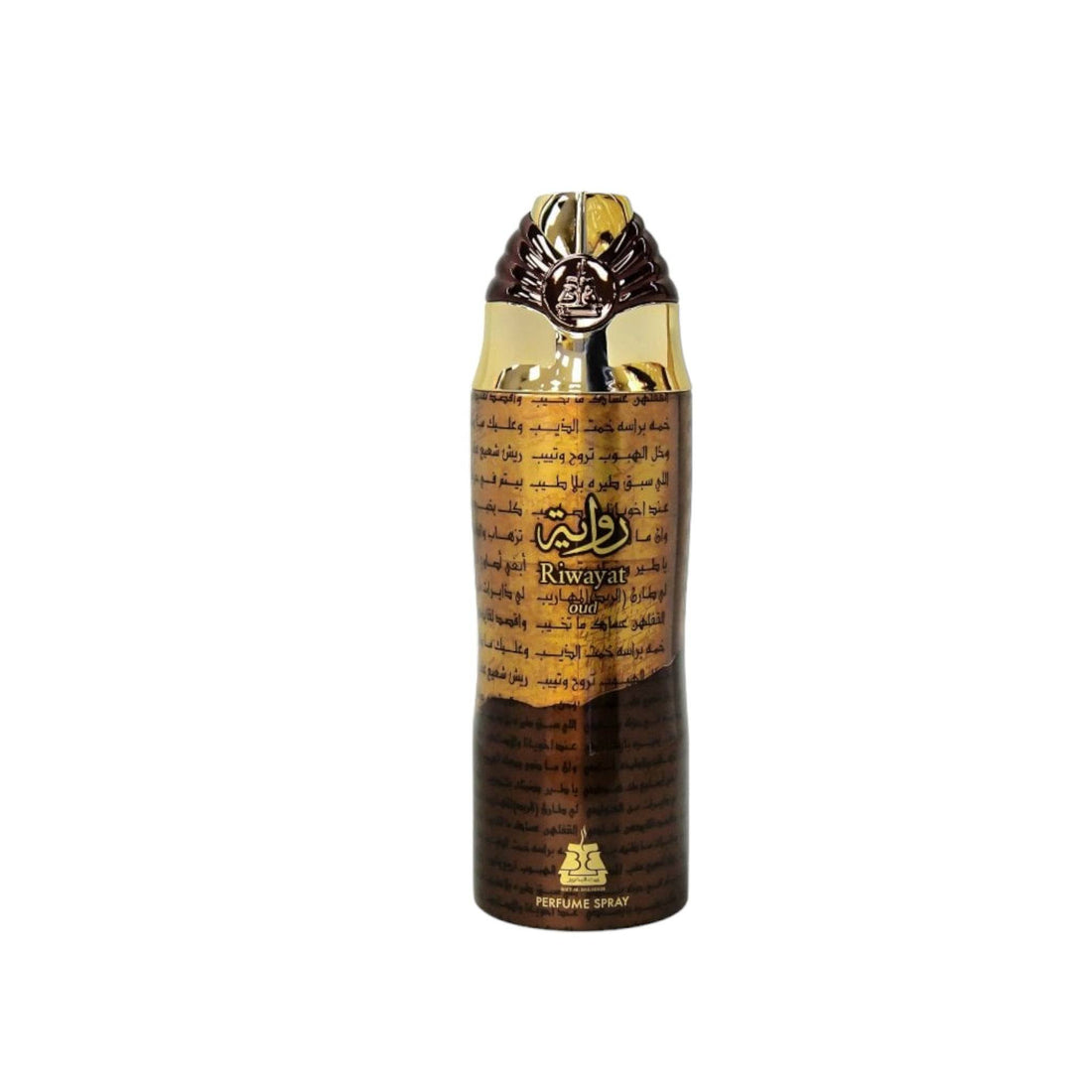 Elegant bottle of Riwayat Oud Deodorant 200ml displayed against a serene background, highlighting its sophisticated design.