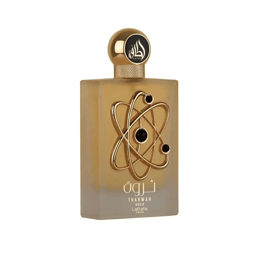 . Image of Tharwah Gold bottle - "Tharwah Gold Eau de Parfum by Lattafa Pride