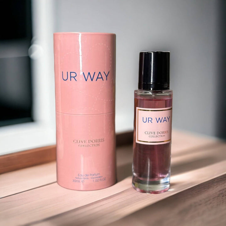 Elegant bottle of Ur Way Perfume EDP 30ml by Fragrance World, showcasing a blend of orange blossom, jasmine, and vanilla.